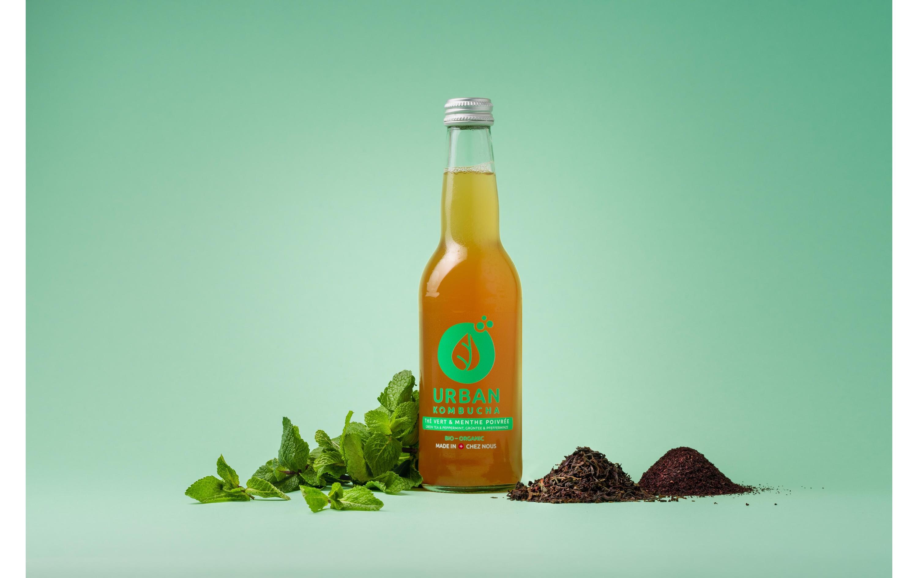 Bio Kombucha Grüntee & Pfefferminze 0.33 lDer Bio Craft-Kombucha aus der Schweiz