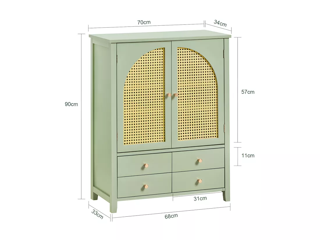 Meuble D'entrée, Meuble De Rangement, Armoire À Chaussures, Armoire Latérale, Buffet Vert, Fsb72-gr