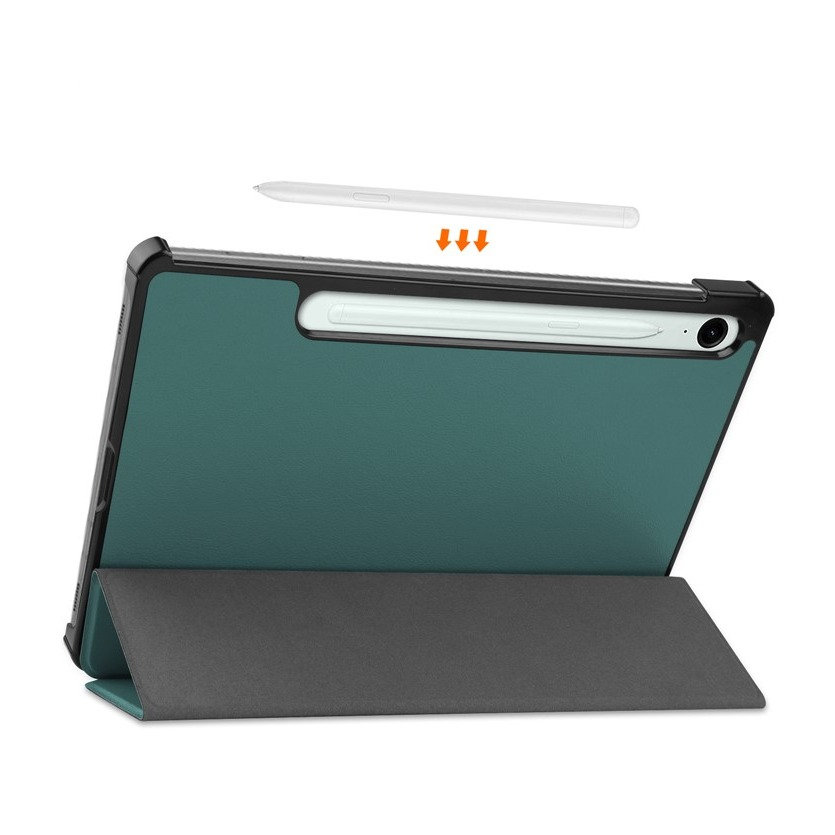 Samsung Galaxy Tab S10 FE / Tab S9 FE Flipcase Hülle Ledertasche mit Aufstellfunktion Litchi Look   S-Pen Halterung - Dunkelgrün