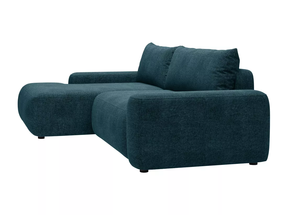 Canapé d'angle gauche convertible en tissu texturé bleu DAVISO