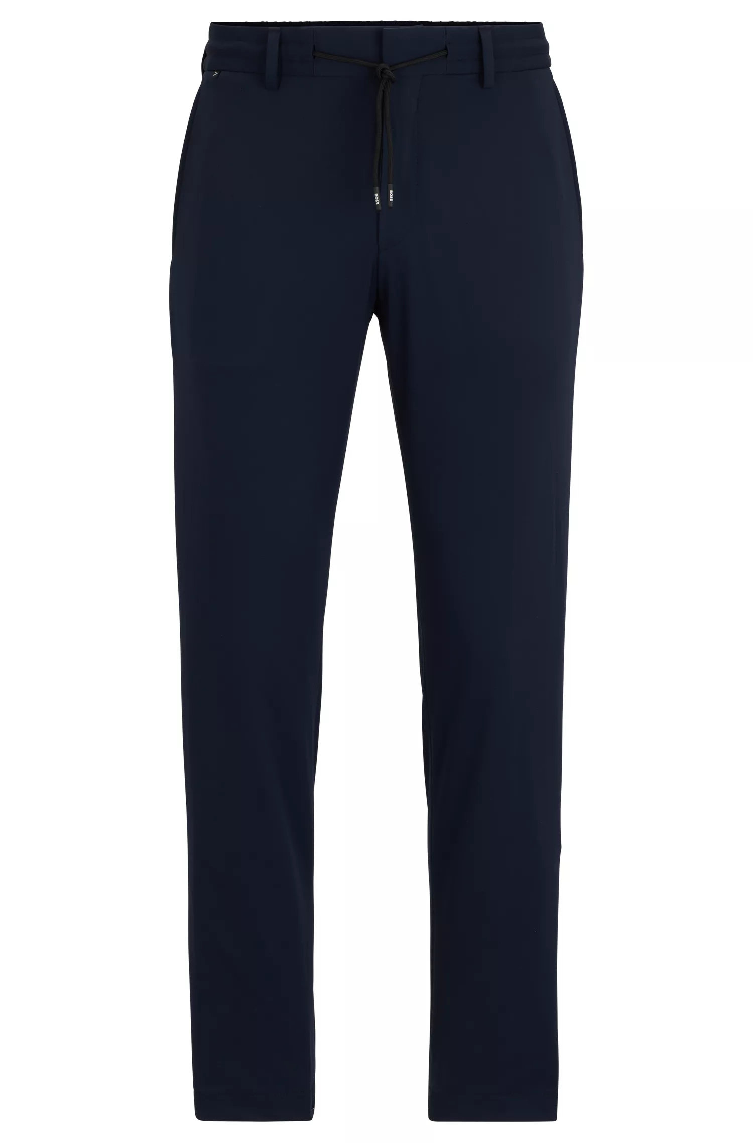 Calça BOSS preta de corte slim em malha elástica de alta performance.