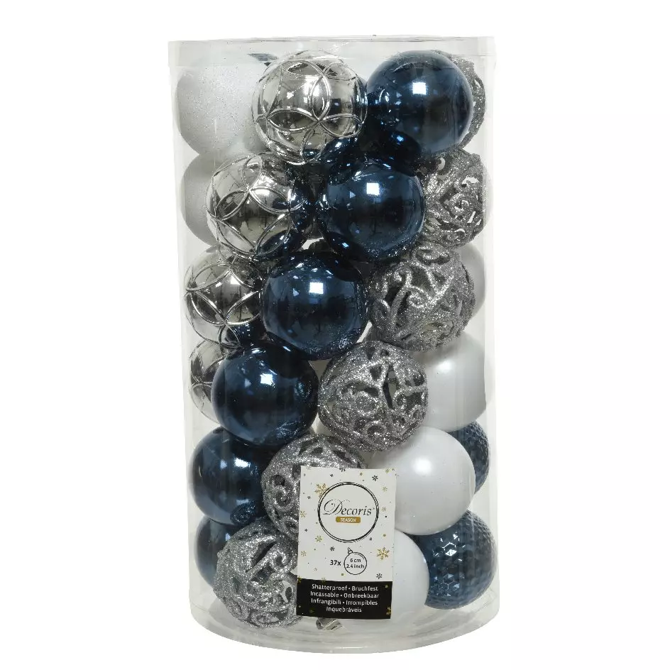 Lot de 37 boules de Noël (D60 mm) Alpine mix couleurs Bleu nuit