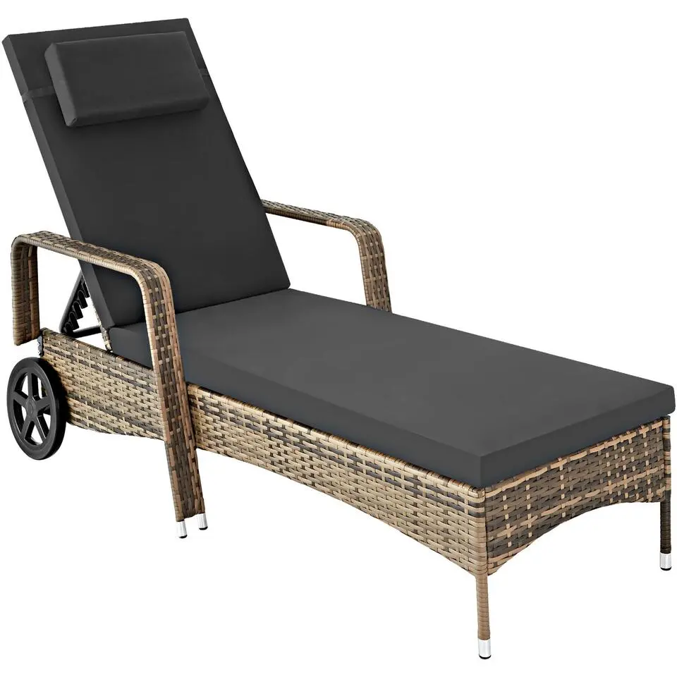 tectake Wicker ligbed met wielen, Natuur/donkergrijs