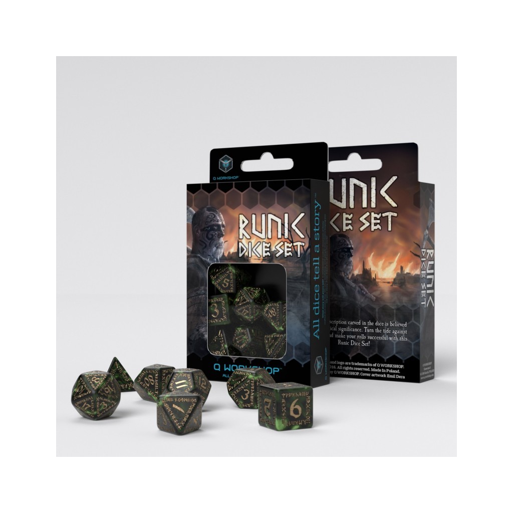Runic Bottle-green & gold Dice Set