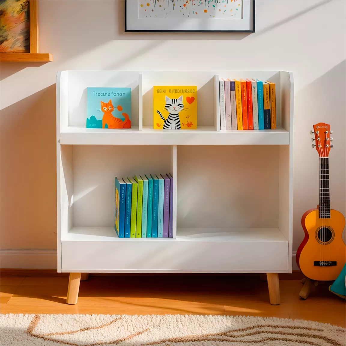 Meuble de rangement enfant bois 5 cases (H70 cm) Hector Blanc