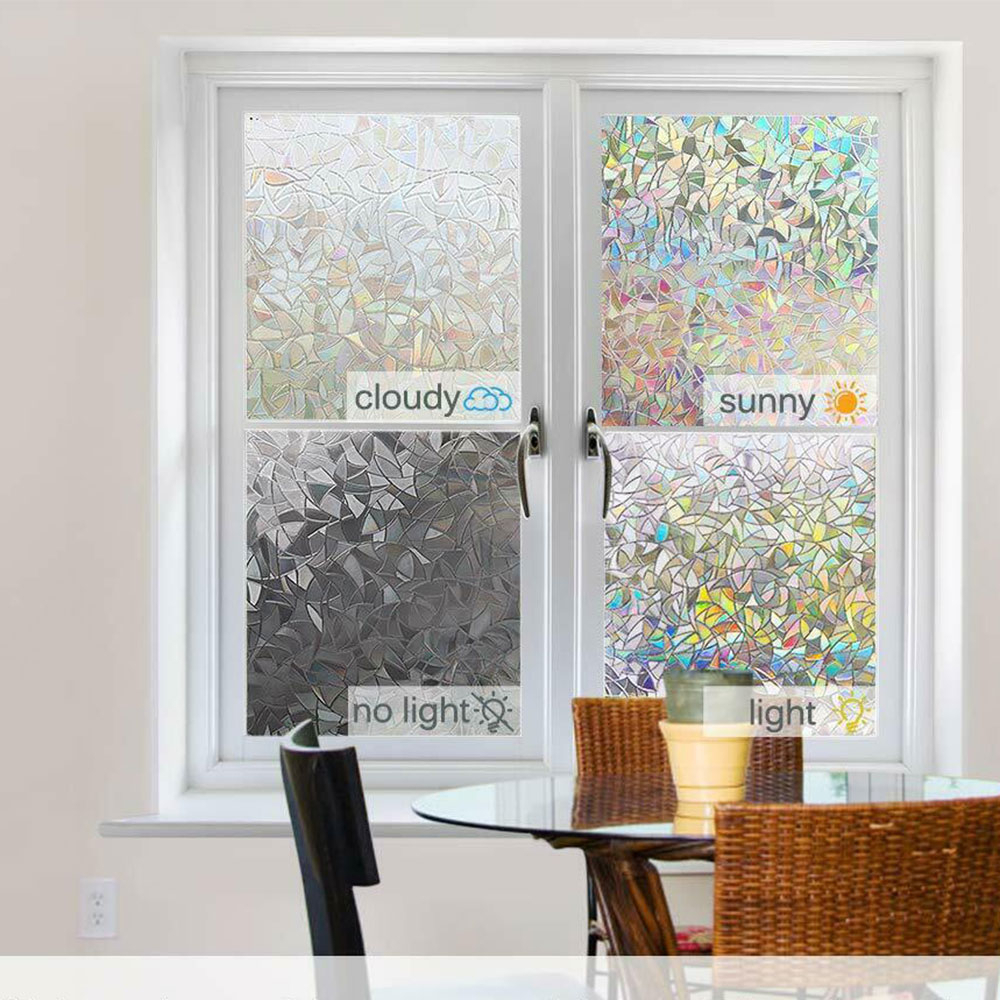 (60x200cm) 3D Deko Fensterfolie Regenbogen Effekt Statische Sichtschutz Folie Blickdicht (Anti-UV) - Irisierend