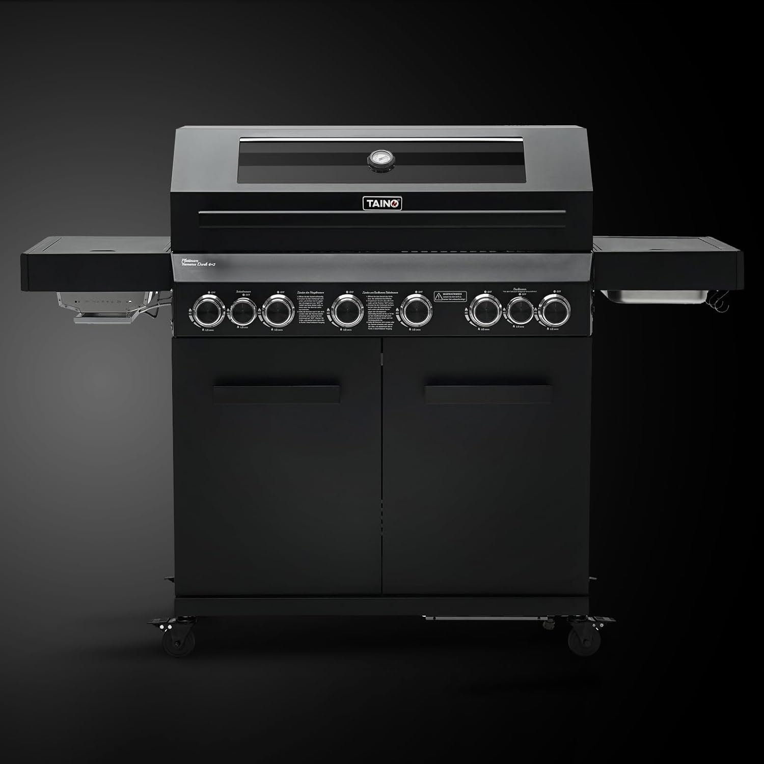 TAINO PLATINUM YAMARA DARK 6+2 Gasgrill Stahl 6 Brenner Keramik Sear-Burner Keramik Backburner Piezo-Zündung Grillrost Gusseisen