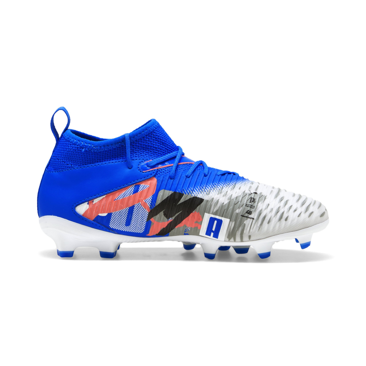 PUMA Future 8 Match Forever Gras / Kunstgras Voetbalschoenen (MG) Kids Wit Blauw Oranje