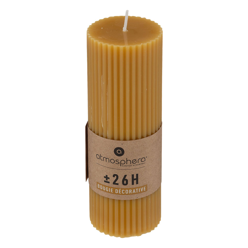 Bougie ronde cannelée jaune D 5x14cm