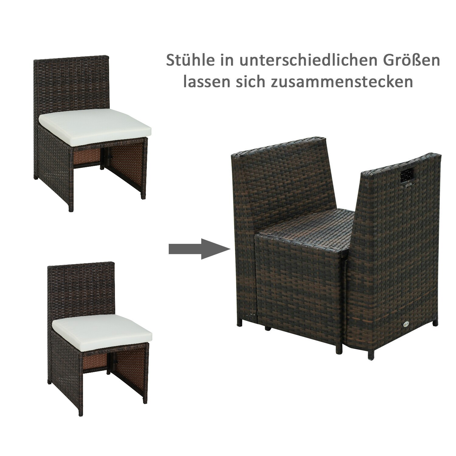 Outsunny Polyrattan Garnitur als 5-teiliges Set braun, cremeweiß 120 x 69 x 77,5 cm (LxBxH)