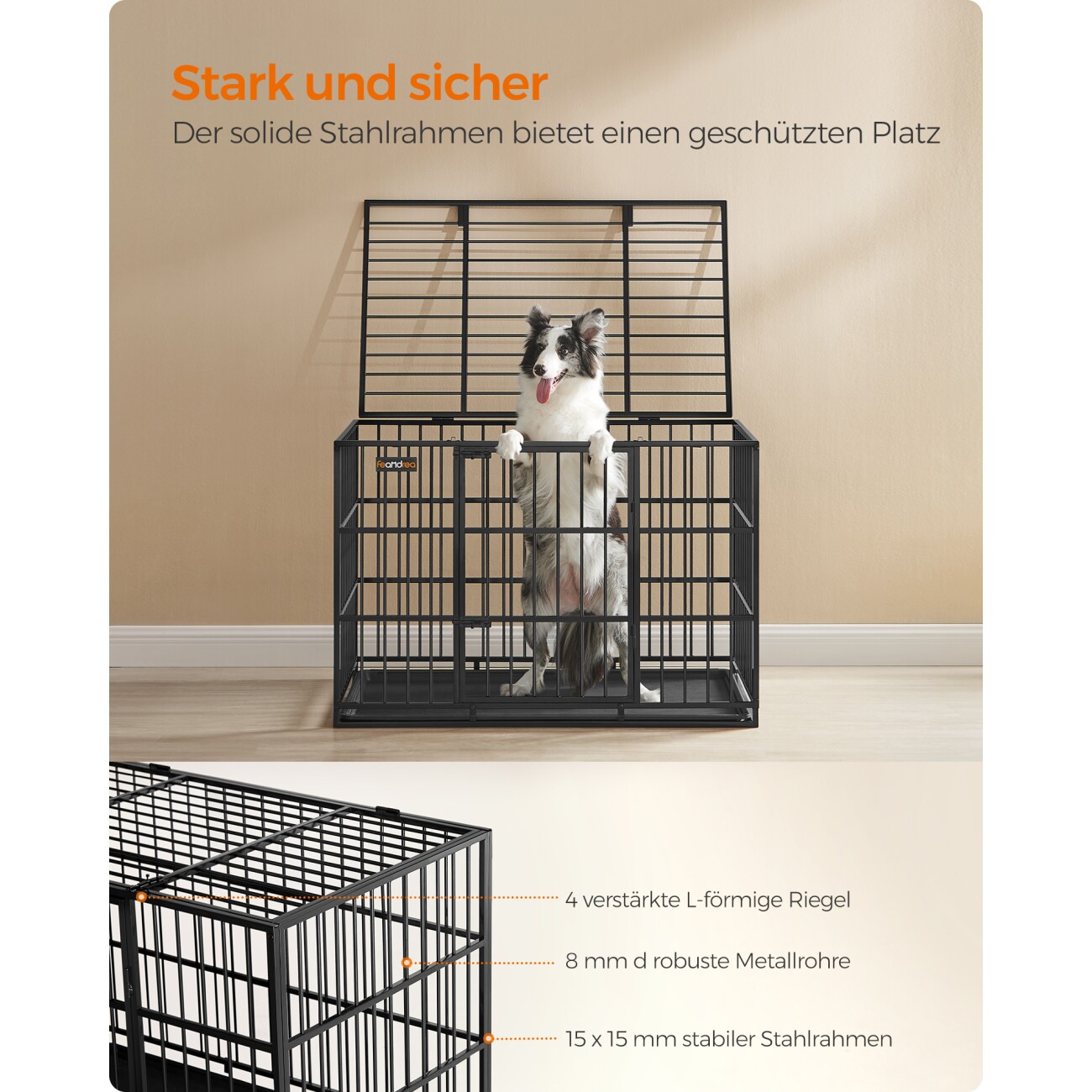 FEANDREA Hundekäfig Hundebox für mittelgroße und große Hunde 1,07 m, 70 cm, 75 cm