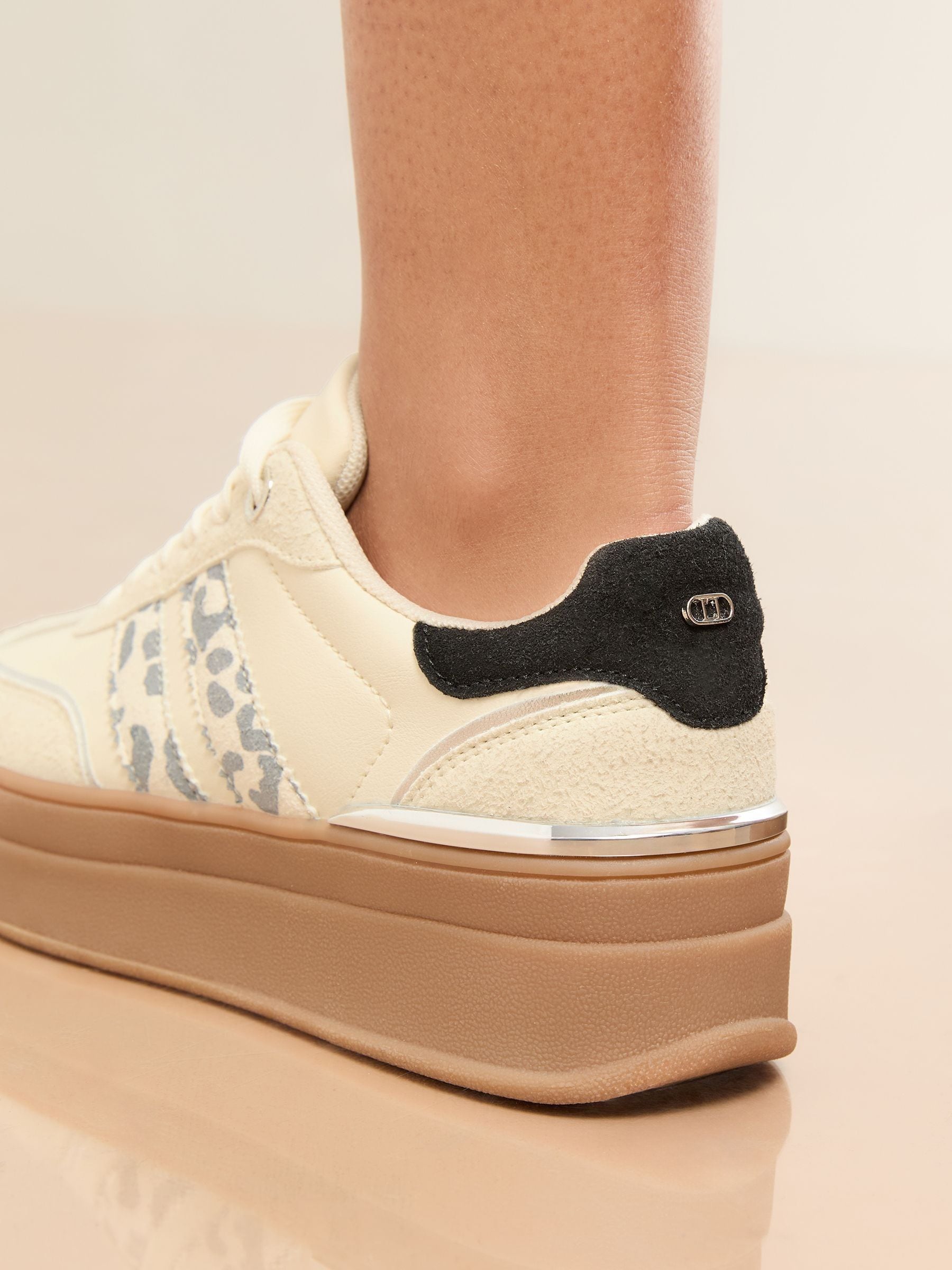 Off White Leopard - Lipsy Print Side Stripe Chunky Gum Sports Trainers