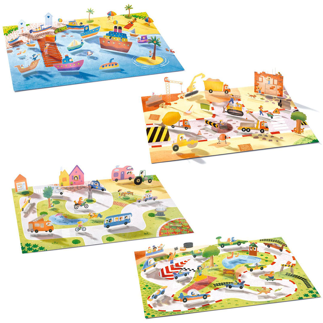 Djeco knutselset herbruikbare 3D stickers - vehicles