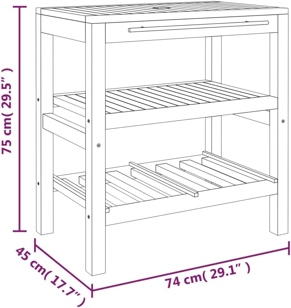 vidaXL Waschtisch, Waschtischunterschrank mit 2 Ablagen, Waschbecken Unterschrank mit Handtuchstange, Badschrank Badregal Badmöbel, Massivholz