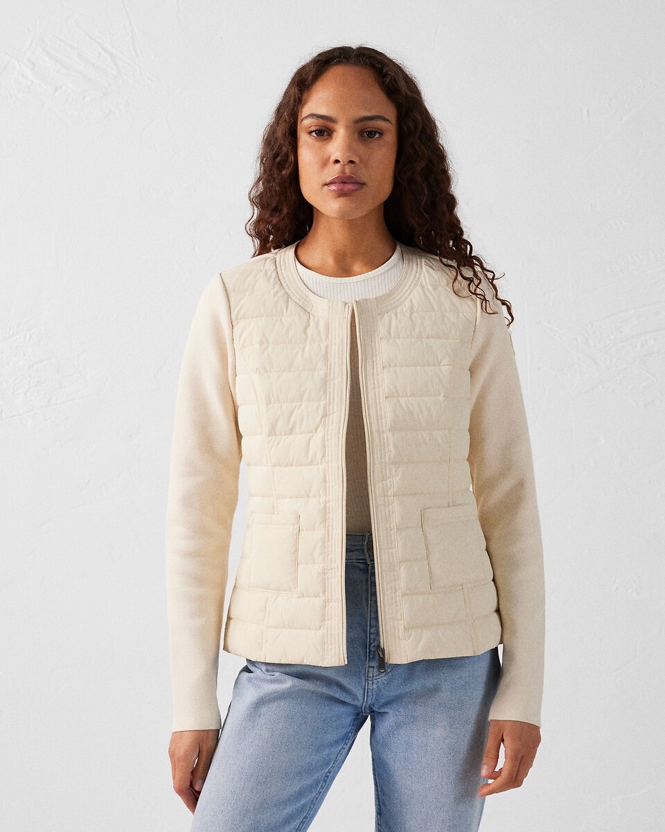 JOTT<br>Jaqueta leve de plumas em dois materiais, com gola redonda, ALMERIA
