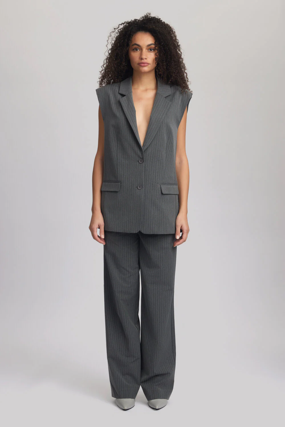 GESTUZ  Joelle pinstripe bukser - Grey pinstripe