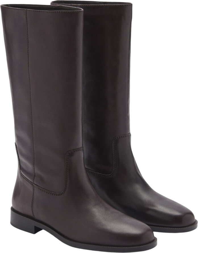 MANGO Leather high boots Dark brown