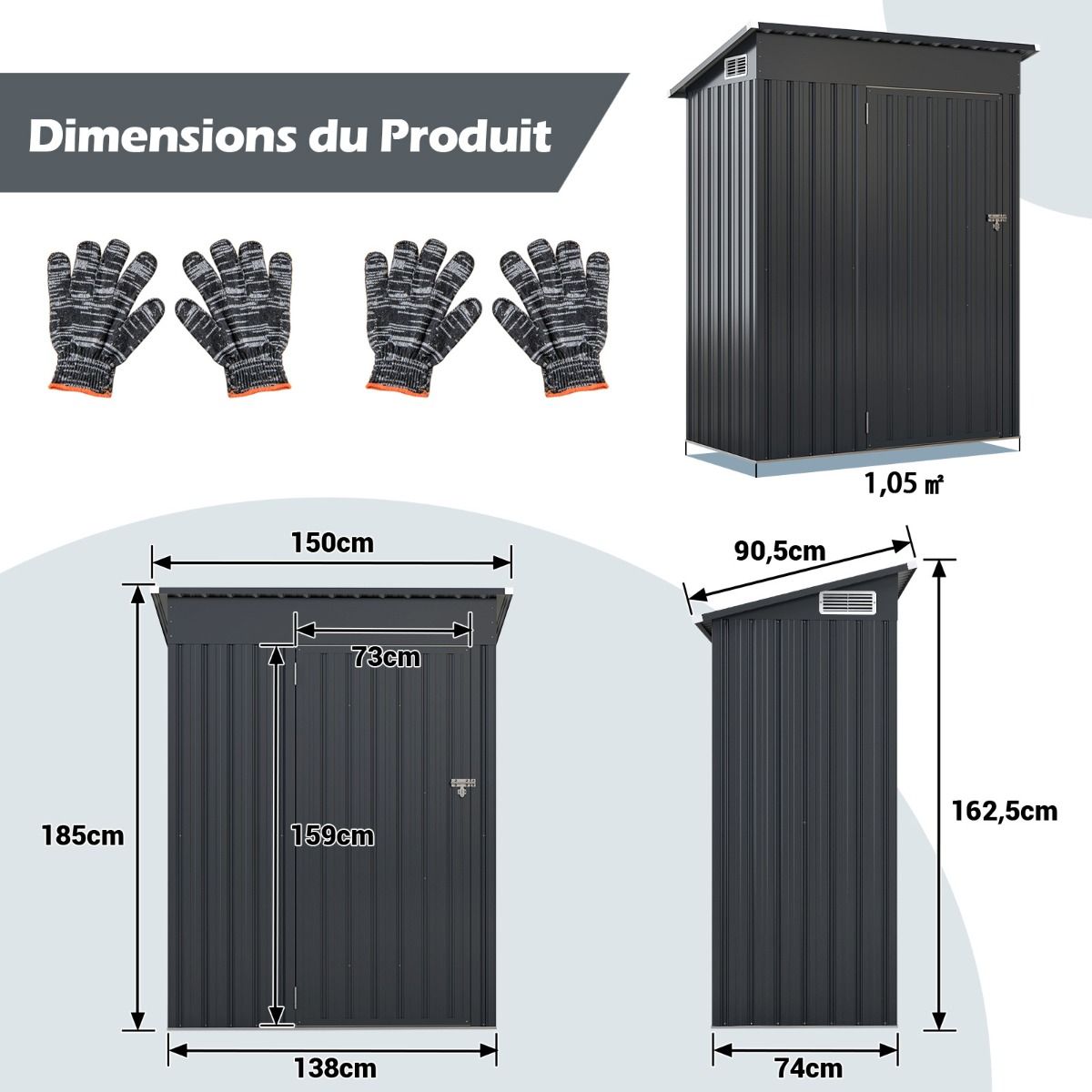Abri de Rangement Toutes Saisons Abri à Outils Utilitaire avec Toit en Pente Porte Ouvrante Aérations Cadre en Métal Galvanisé Gris - Lidl-Manfred