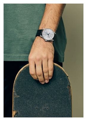 Montre NIXON Sentry Leather Chrome/Silver Sunray/Black
