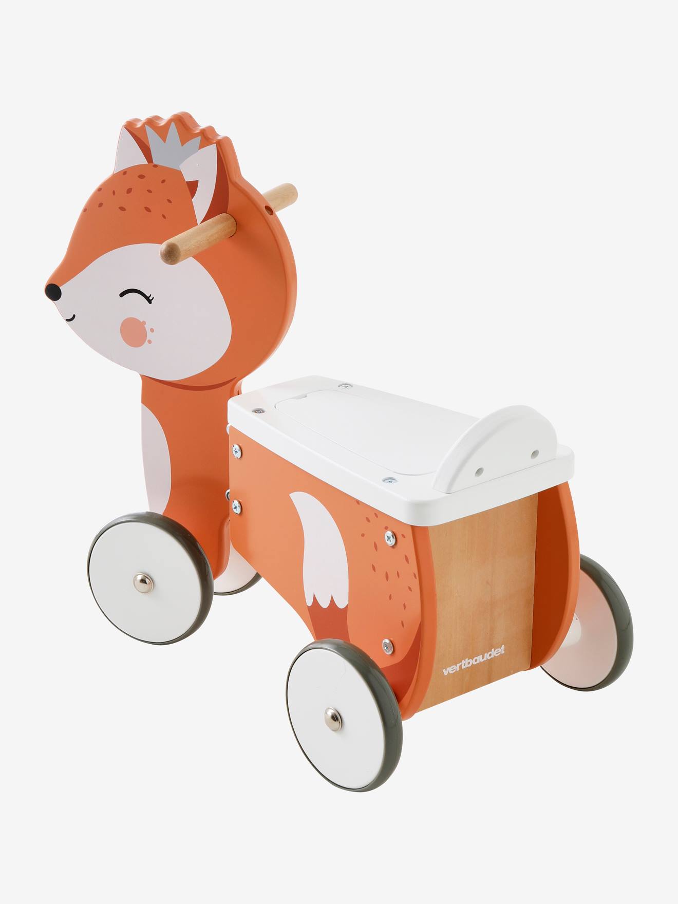 Raposa de brinquedo multicolorida para montar, com porta-malas.
