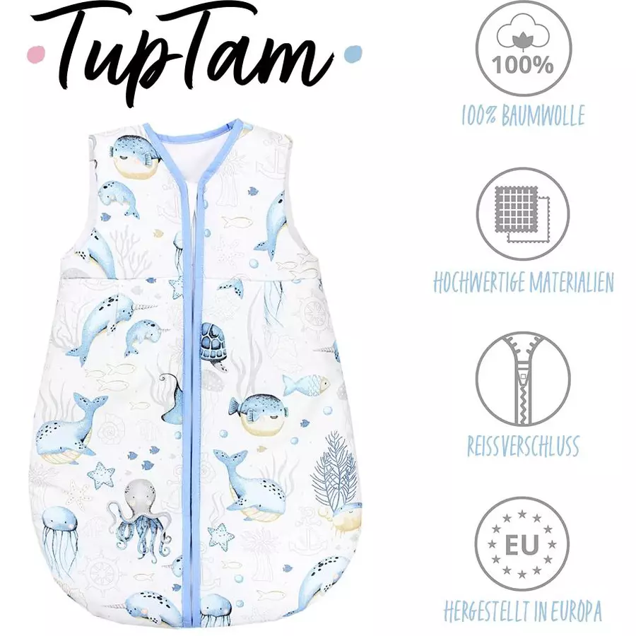 TupTam Baby Ganzjahres Schlafsack Ärmellos Wattiert blauweiß