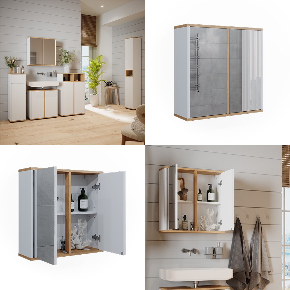 Vicco Badspiegelschrank Didi Weiß Eiche 60 x 60 cm mit 2 Türen