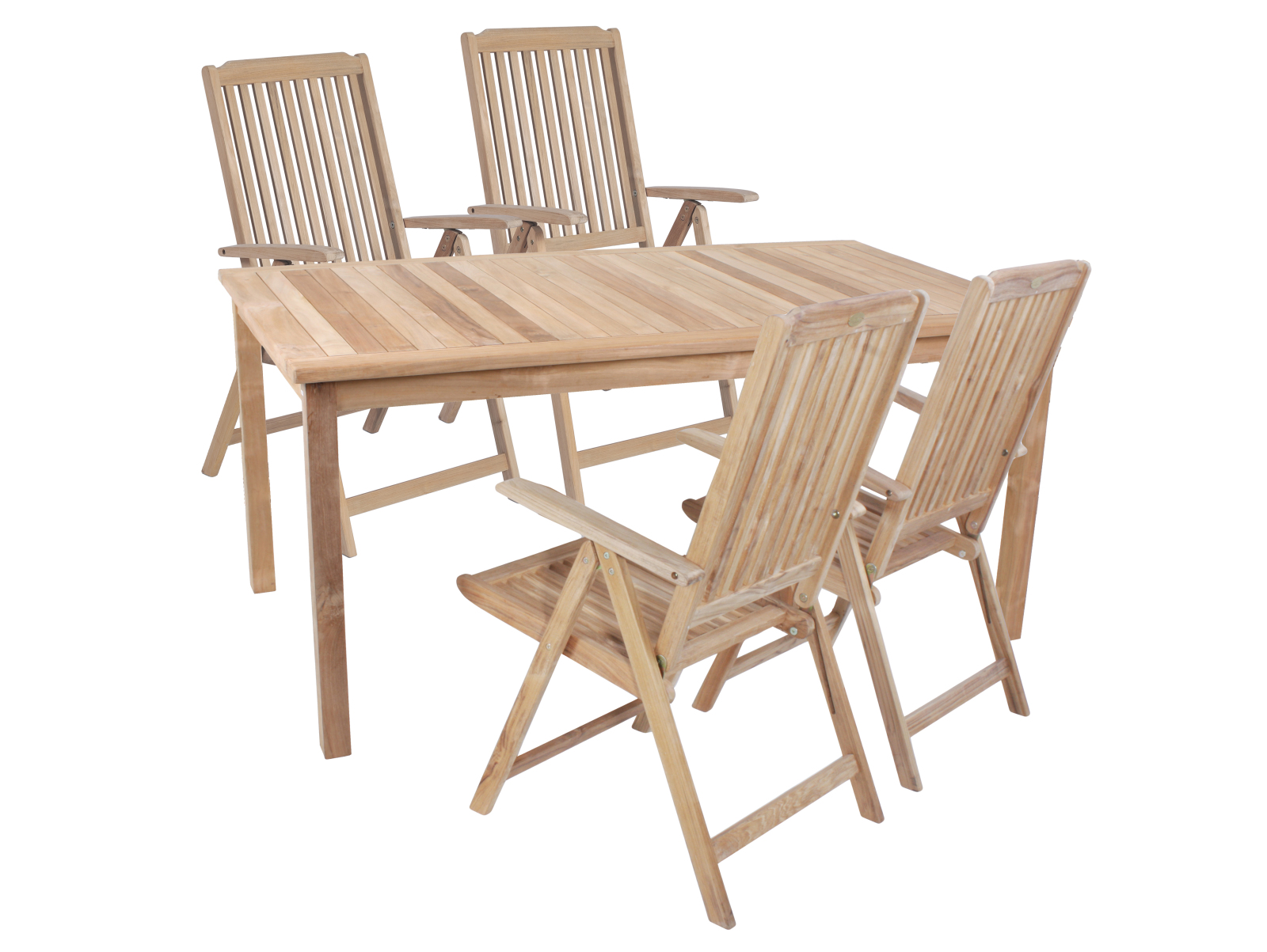 5-teilige Tischgruppe SOLO 06 - natur - Teak Massivholz