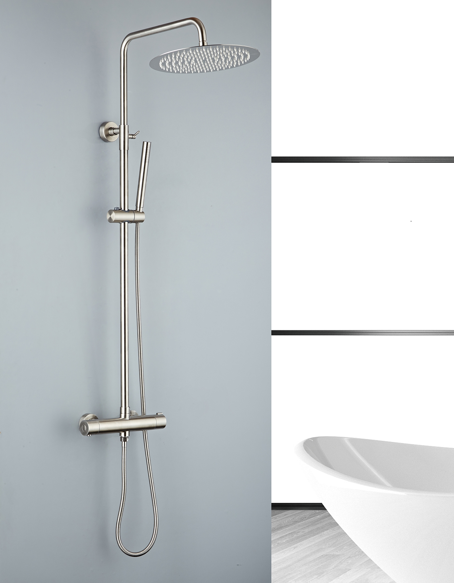 Saniclear Exclusive volledig 304 RVS regendouche opbouw 30cm met staafhanddouche