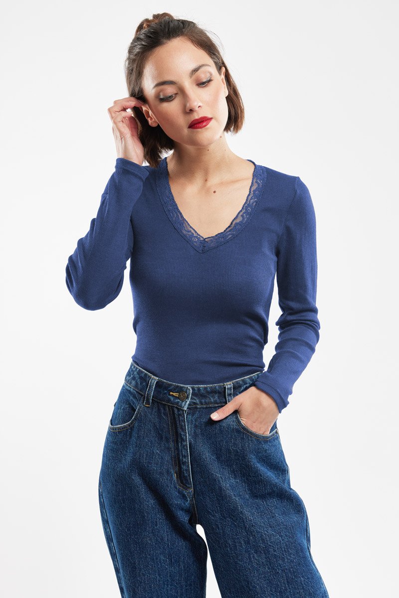 T-shirt manches longues - laine et soie