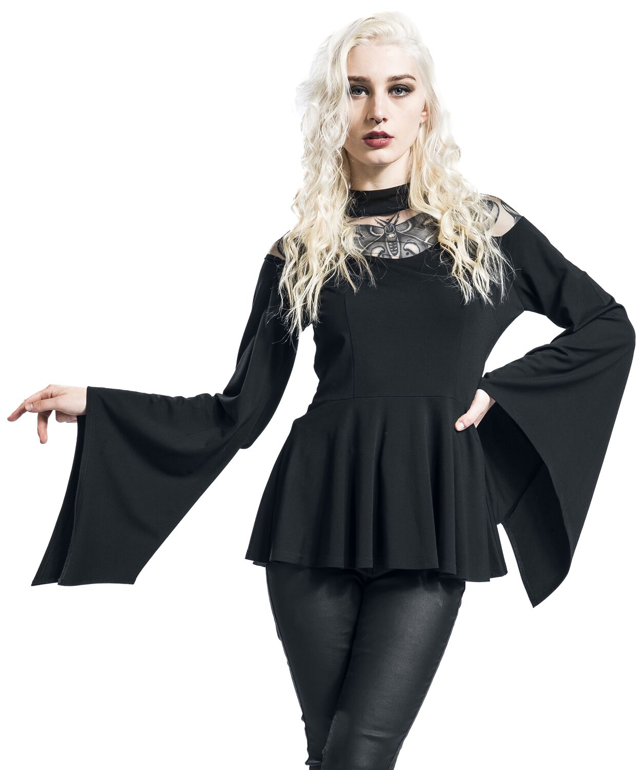 Haut Manches Longues avec Col Illusion | Gothicana by EMP T-shirt manches longues