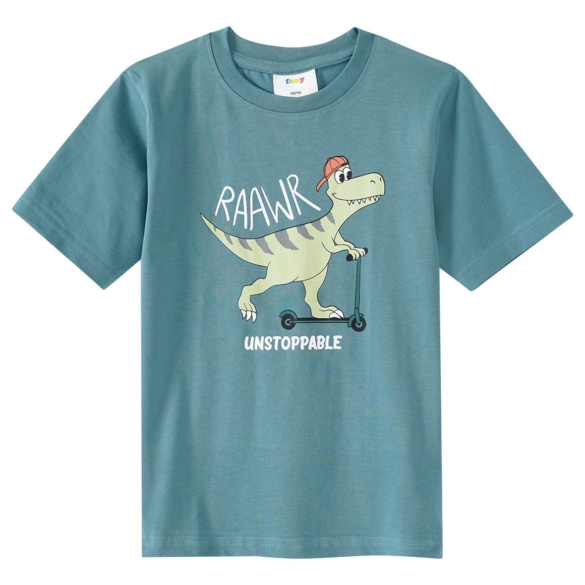 Famy 3 Jungen T-Shirts mit Dino-Prints dunkeltürkis / orange / beige