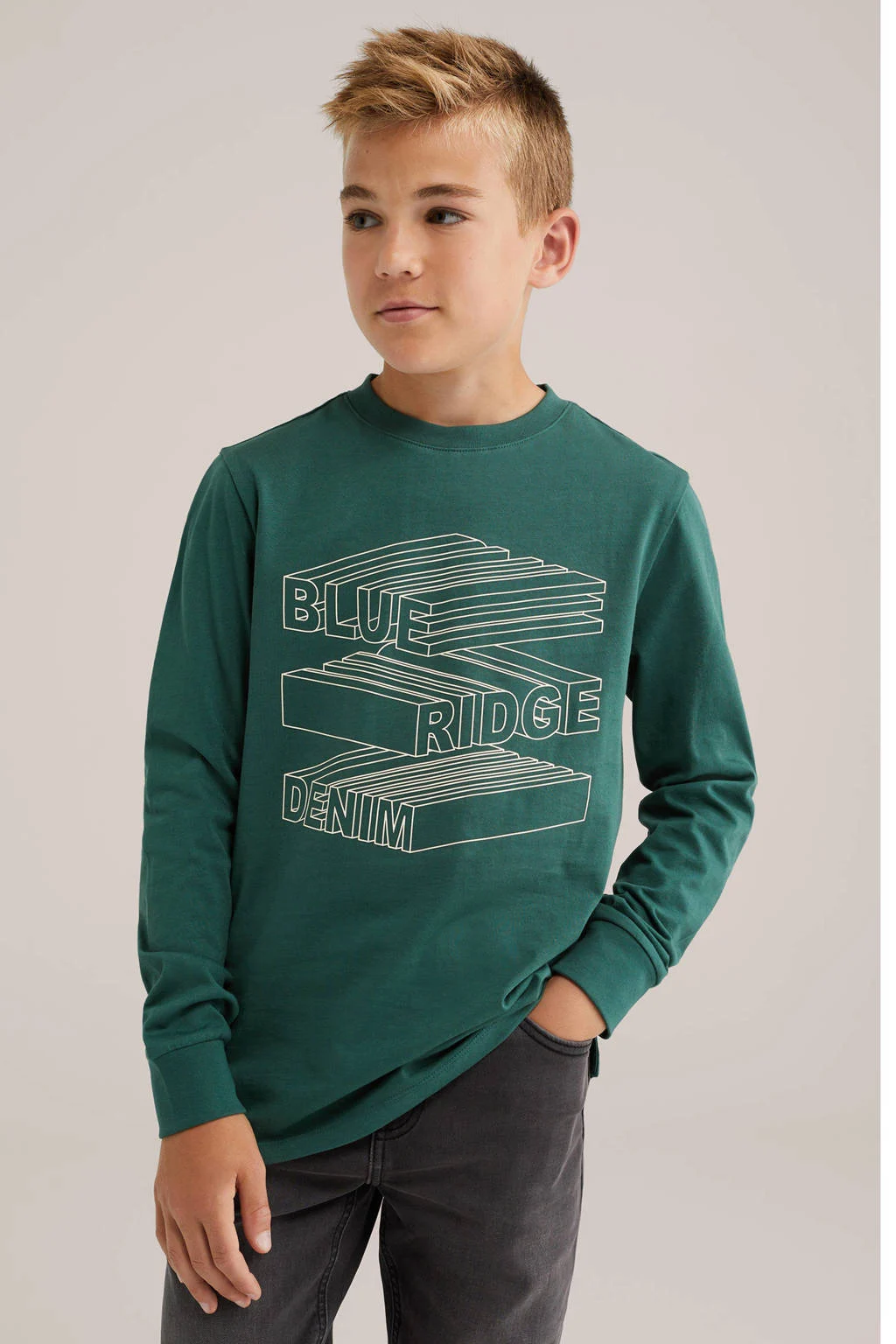 WE Fashion Blue Ridge longsleeve donkergroen