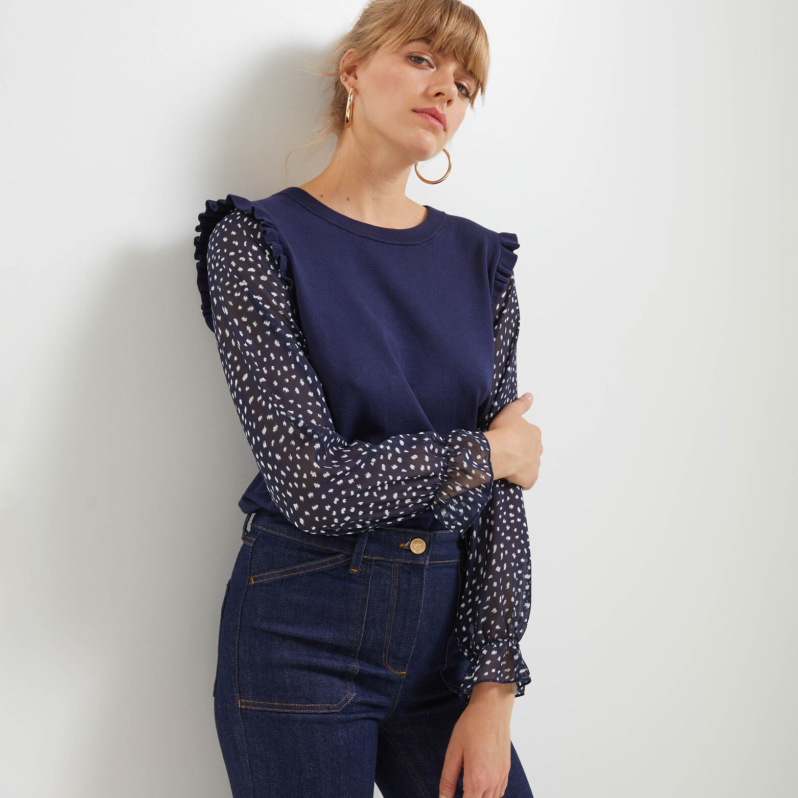 Pull bi matière femme