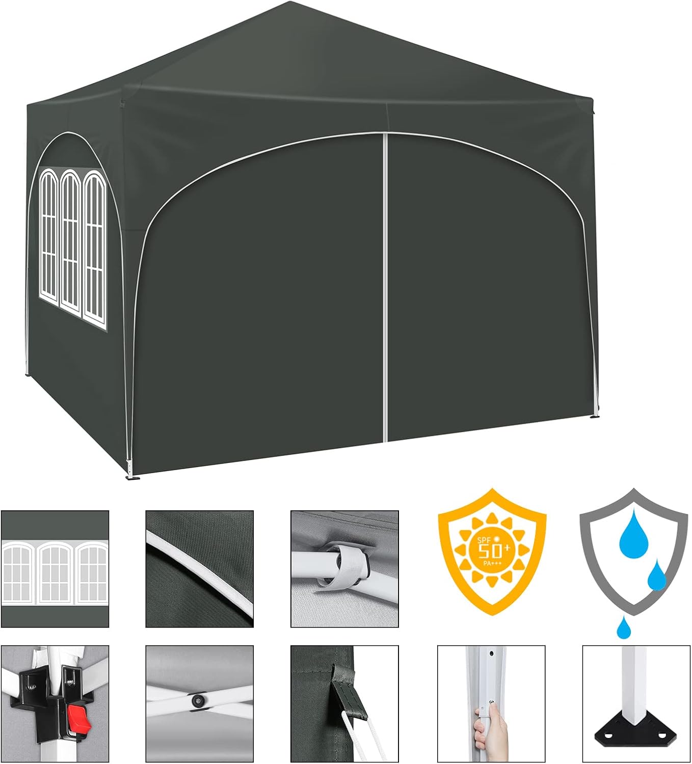 WOLTU Pavillon, Faltpavillon 3x3 m, mit 4 Seitenwänden, Partyzelt wasserabweisend UV-Schutz 50+, höhenverstellbarer Gartenpavillon, mit Tragetasche, für Outdoor Garten Camping Grau