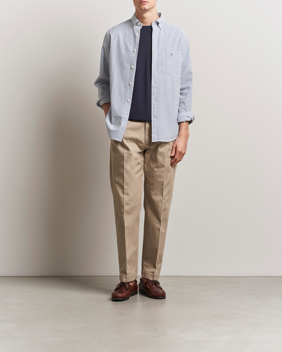 GANT Regular Fit Striped Seersucker Shirt Rich Blue