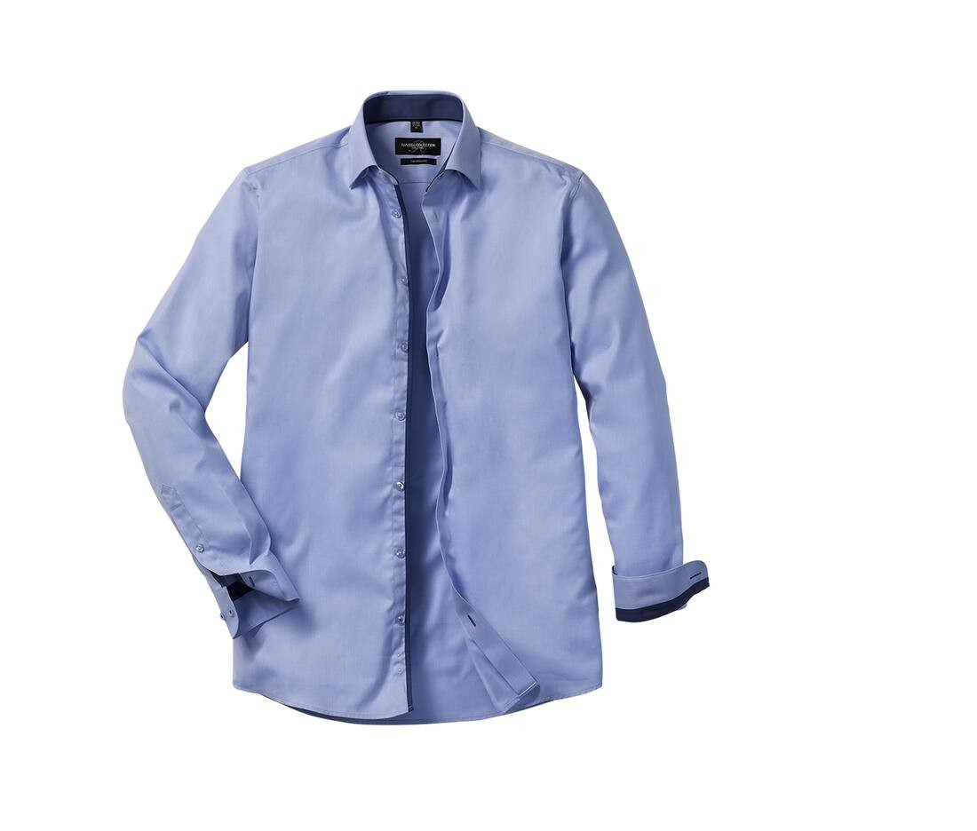 RUSSELL COLLECTION RU964M - MEN'S LONG SLEEVE TAILORED CONTRAST HERRINGBONE SHIRT