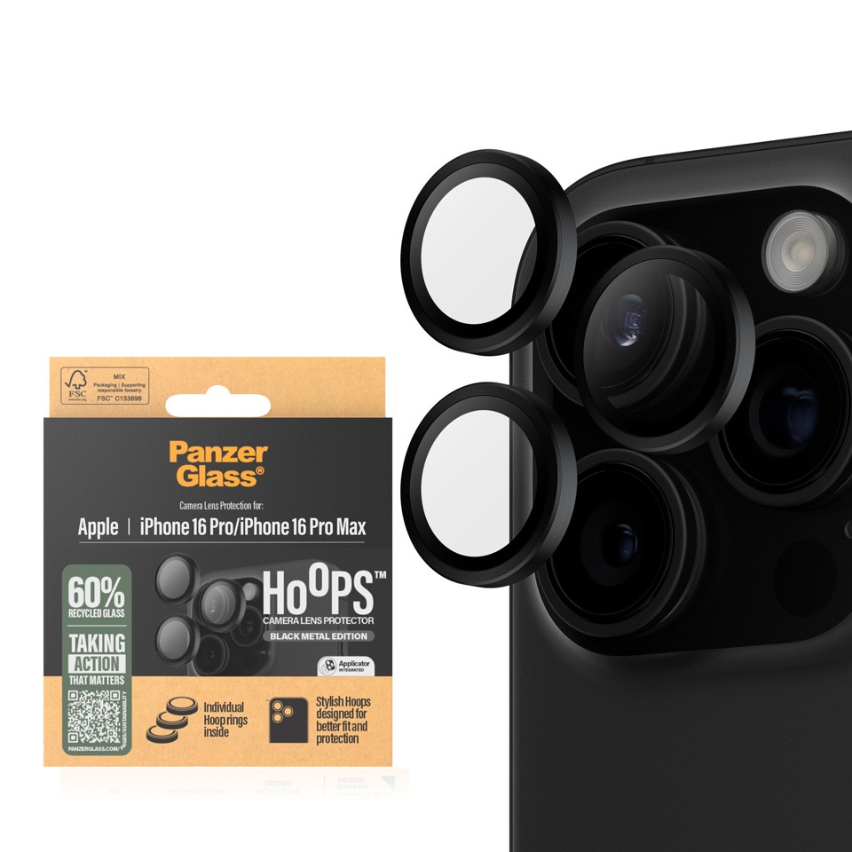 PanzerGlass - Hoops Linse Beskytter - iPhone 16 Pro/iPhone 16 Pro Max - Sort