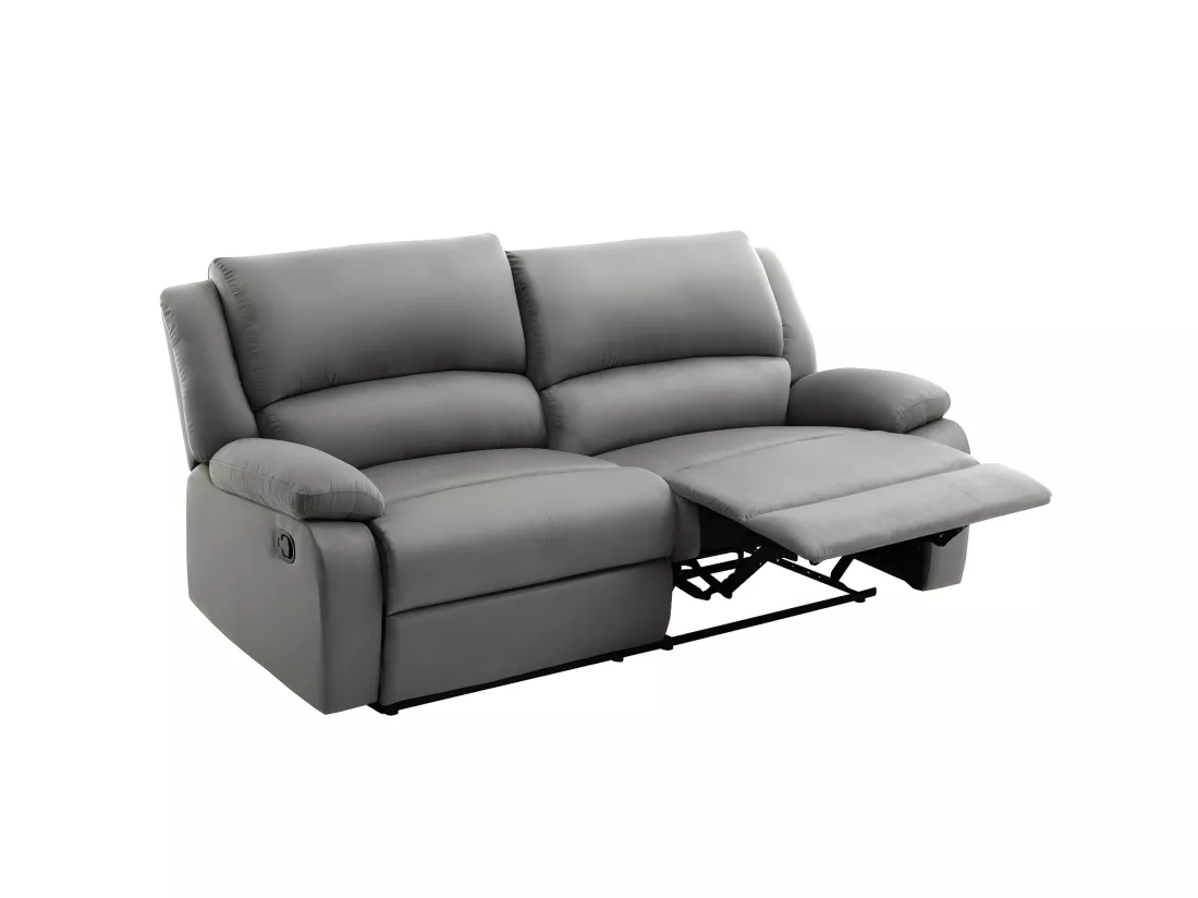 Canapé relax manuel 3 places avec 2 assises XXL Léo en microfibre - Gris - L193 x P93 x H96cm - Loungitude