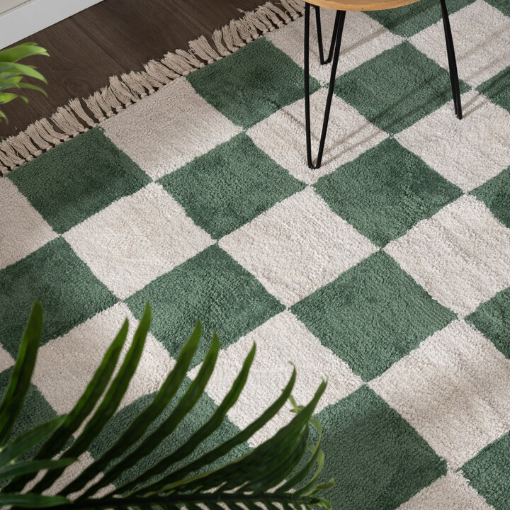 Checkerboard vloerkleed - Blox Fringe Groen