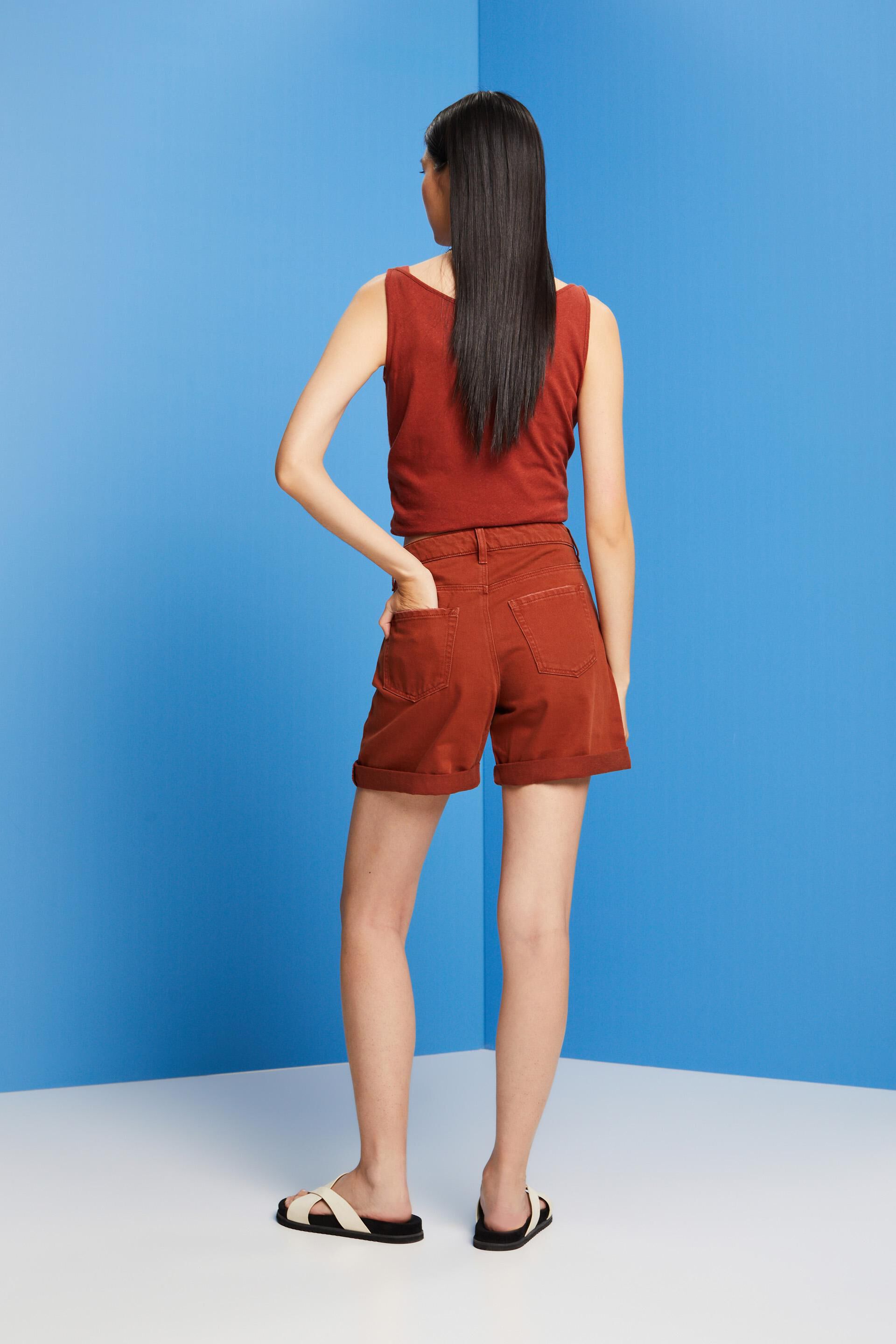 Short en jean à taille haute et bord roulotté
