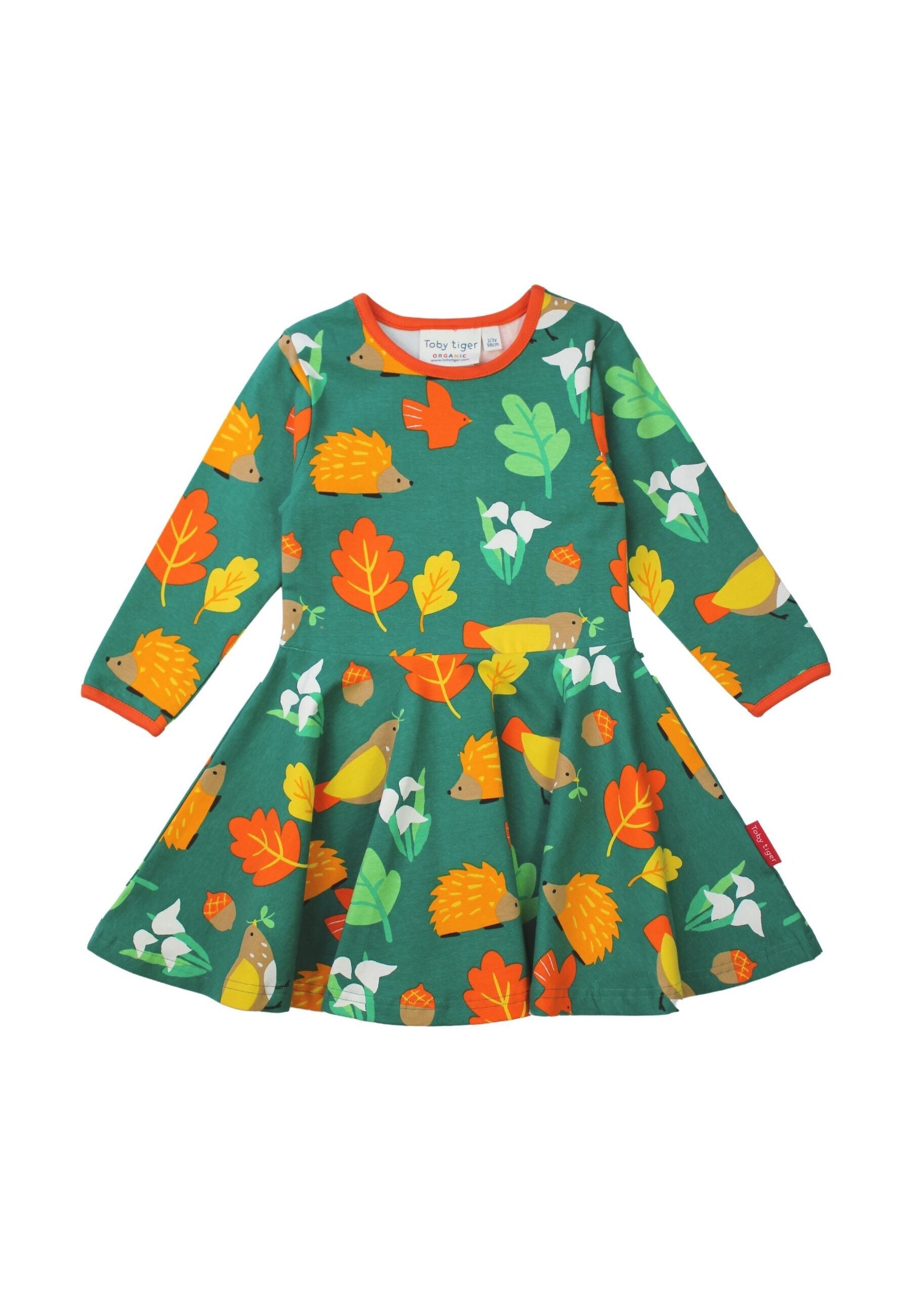 Toby Tiger Baumwollkleid mit Skater Schnitt und Herbst Motiv