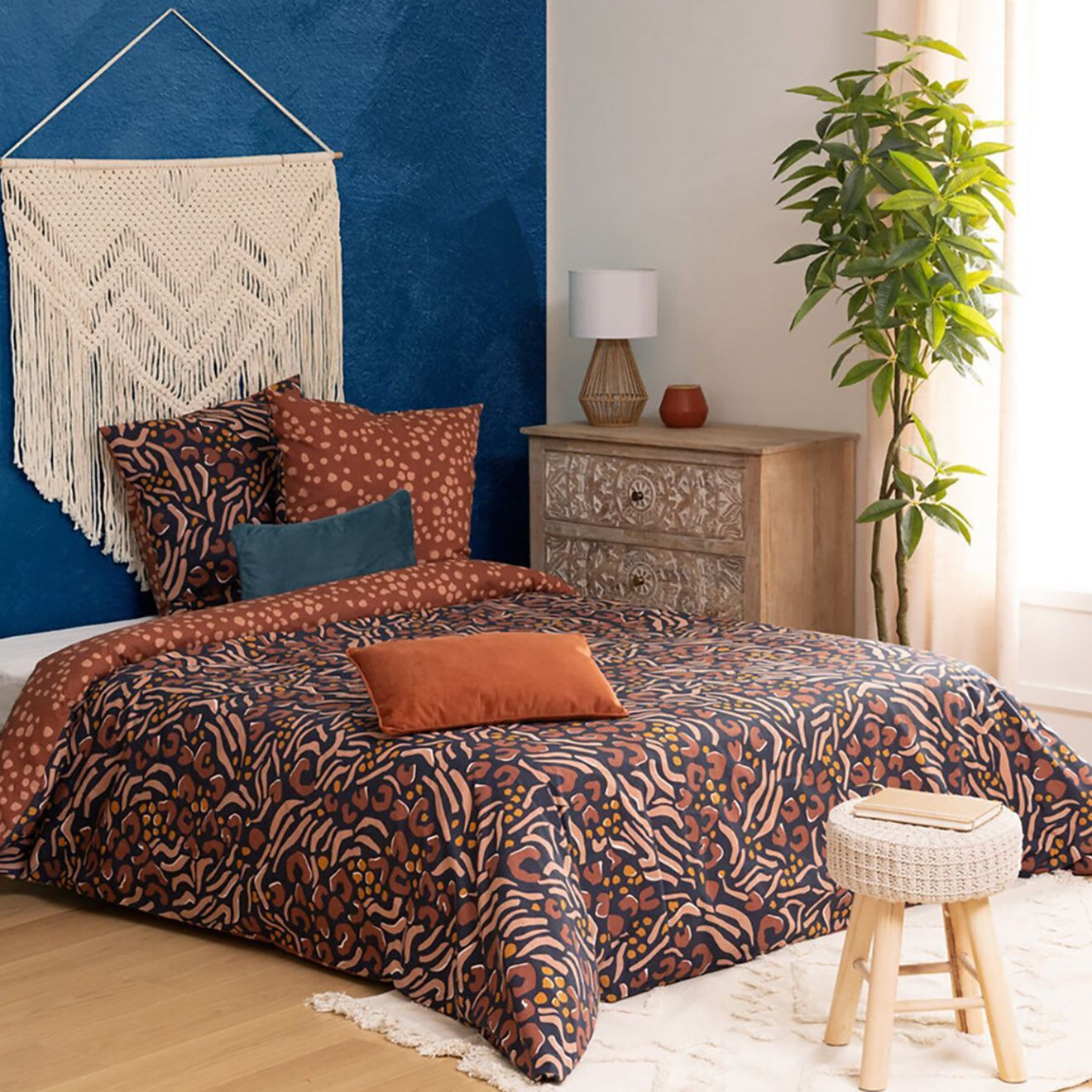 Atmosphera Parure housse de couette imprimée Leopata marron - 240x220 cm