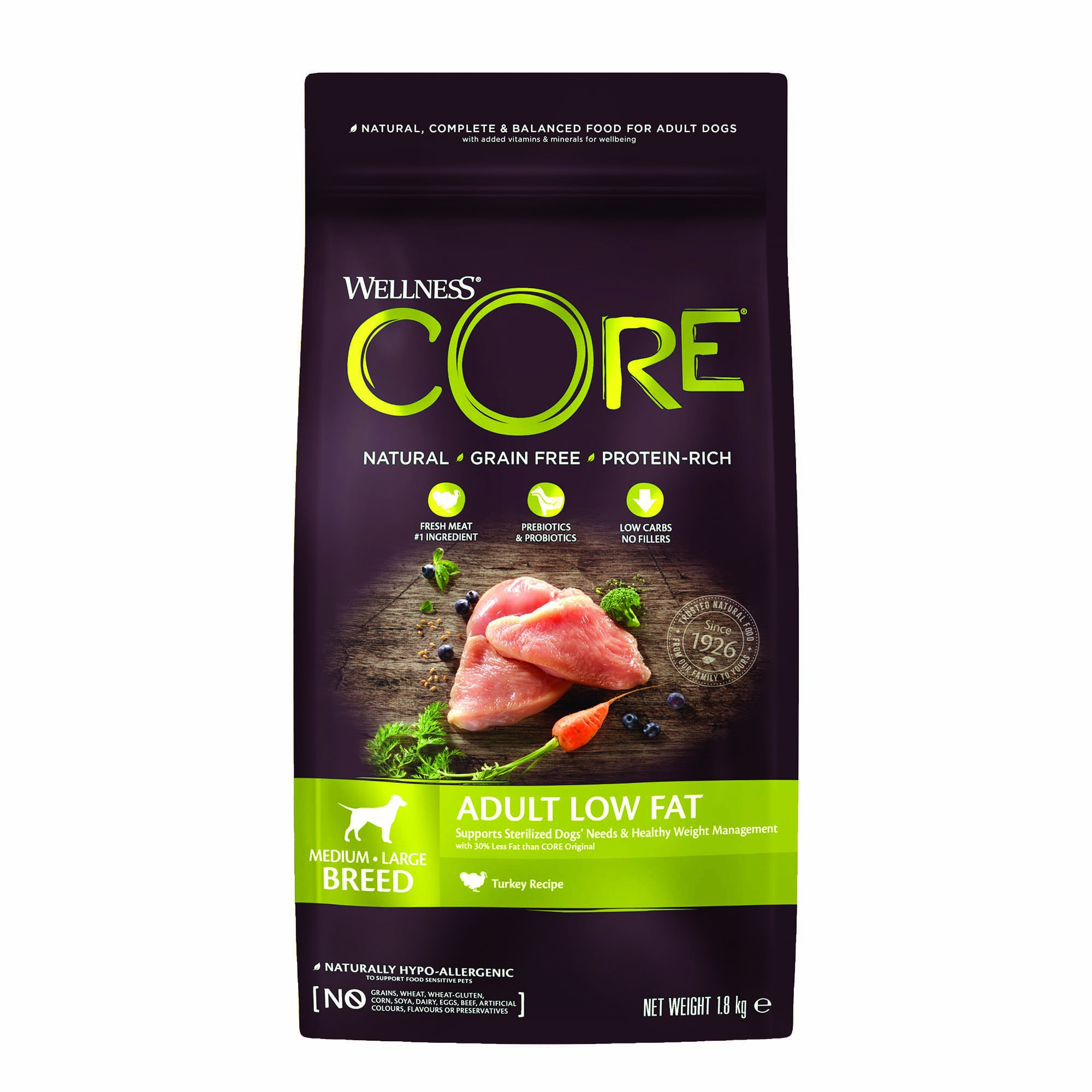 Wellness CORE Adult Low Fat Medium-Large- Breed - Hondenvoer - 1.8 Kilogram - kalkoen