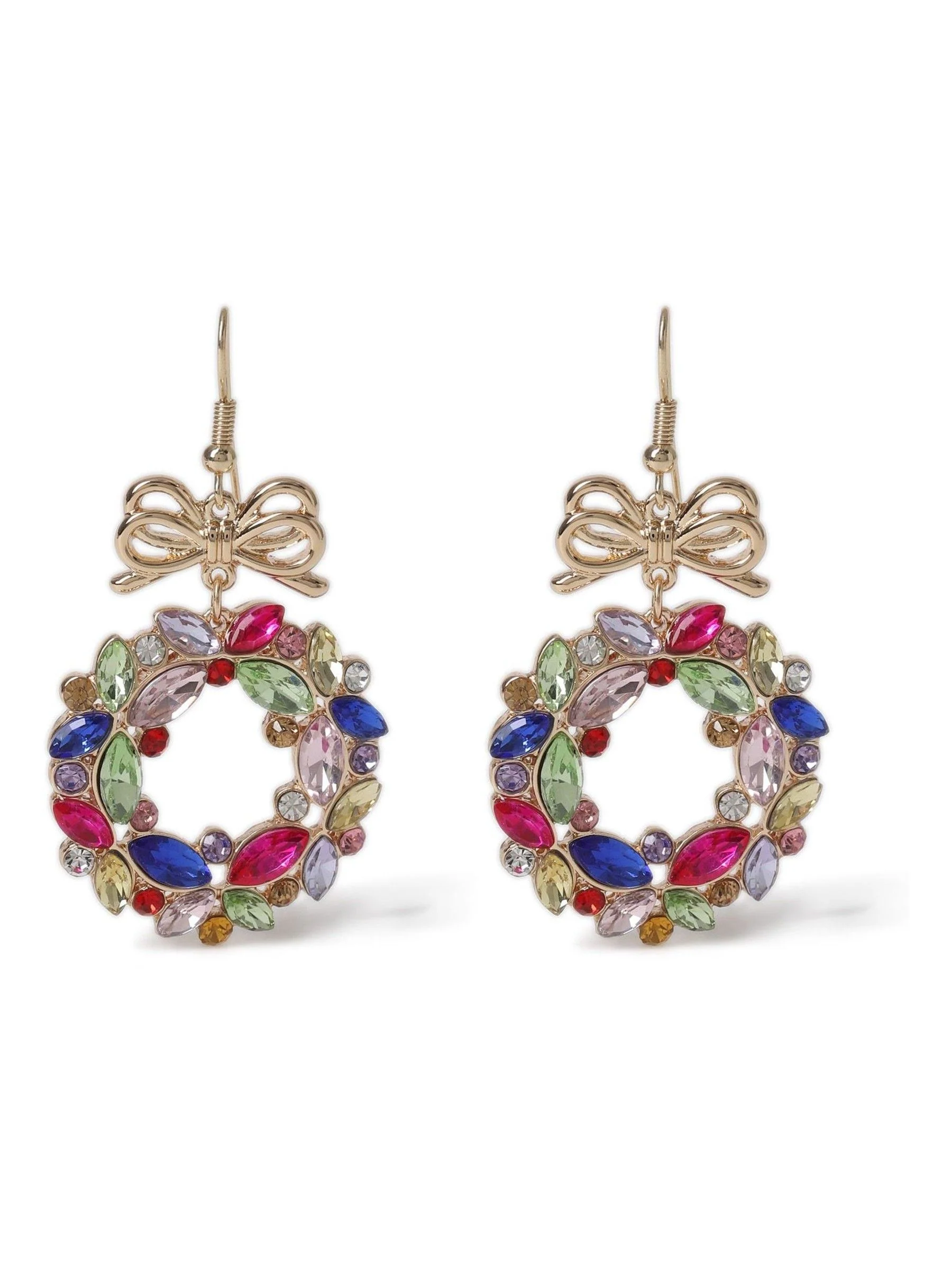 Aela Gold Tone Christmas Multicolour Wreath Drop Earrings