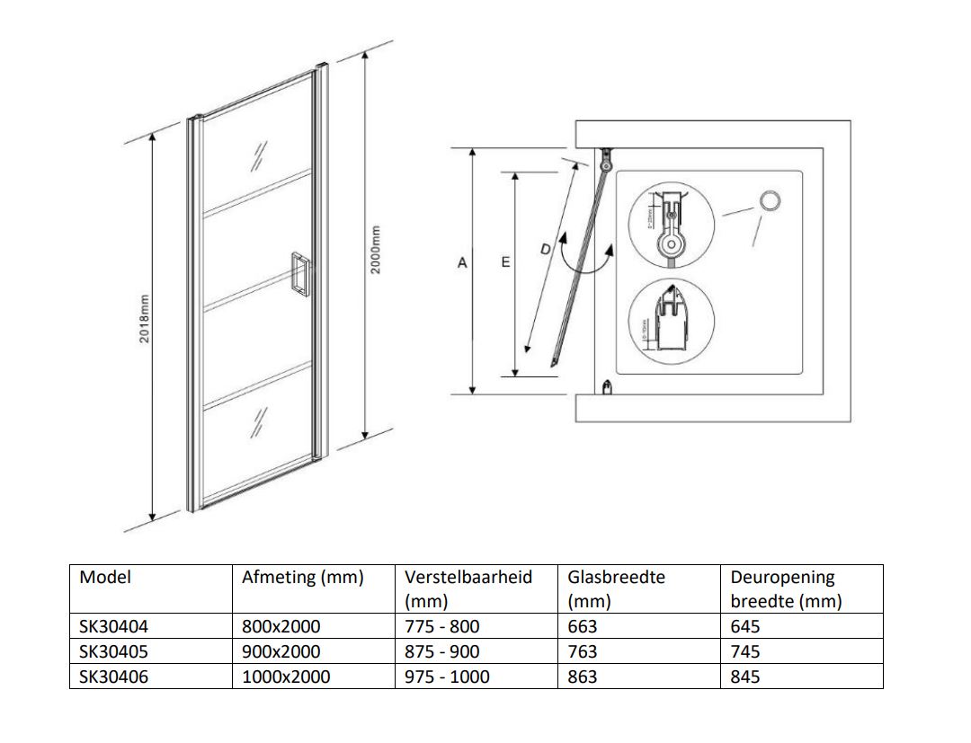 SCHADEMODEL: Saniclear Nero douchedeur 100x200 8mm NANO met zwarte profielen