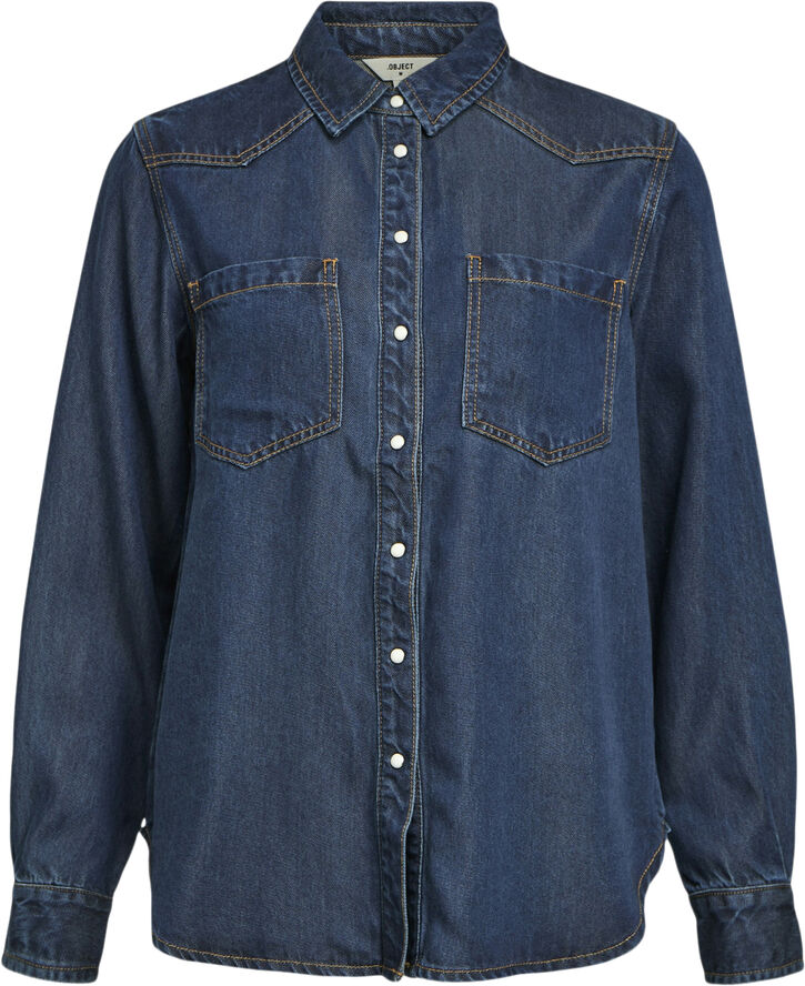 Object OBJFRAME LO L/S DENIM SHIRT CC1 AW Dark blue denim