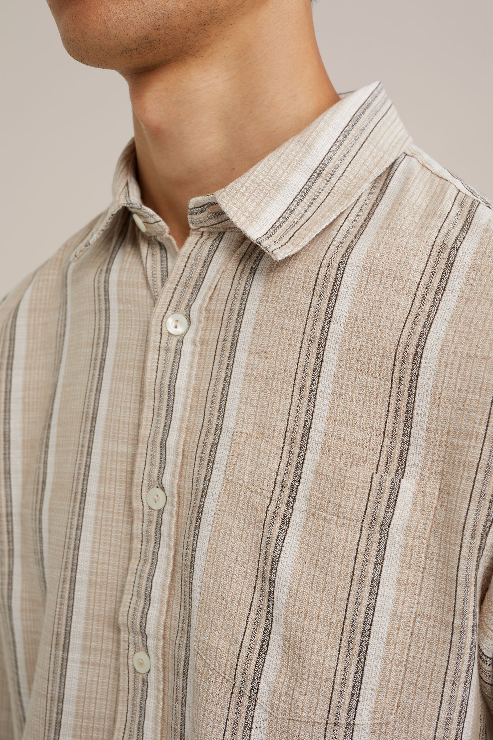 tall fit gestreept overhemd met structuur WE Fashion Beige