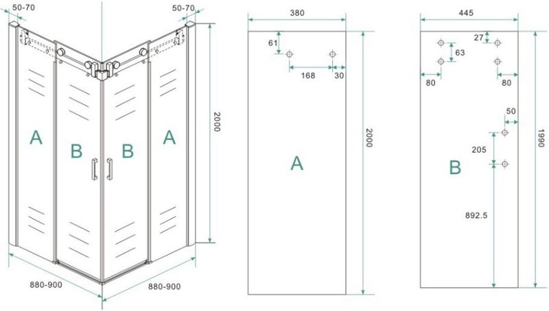 BWS - Douchecabine - Hoekinstap - Transparant - Veiligheidsglas - 2 Schuifdeuren