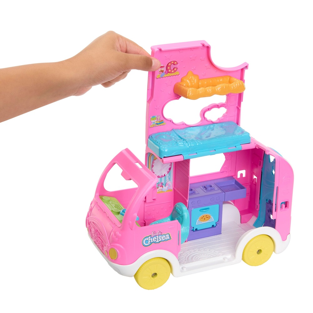 Barbie Club Chelsea 2-in-1 Wohnmobil-Spielset mit 2 Haustieren und Zubehör