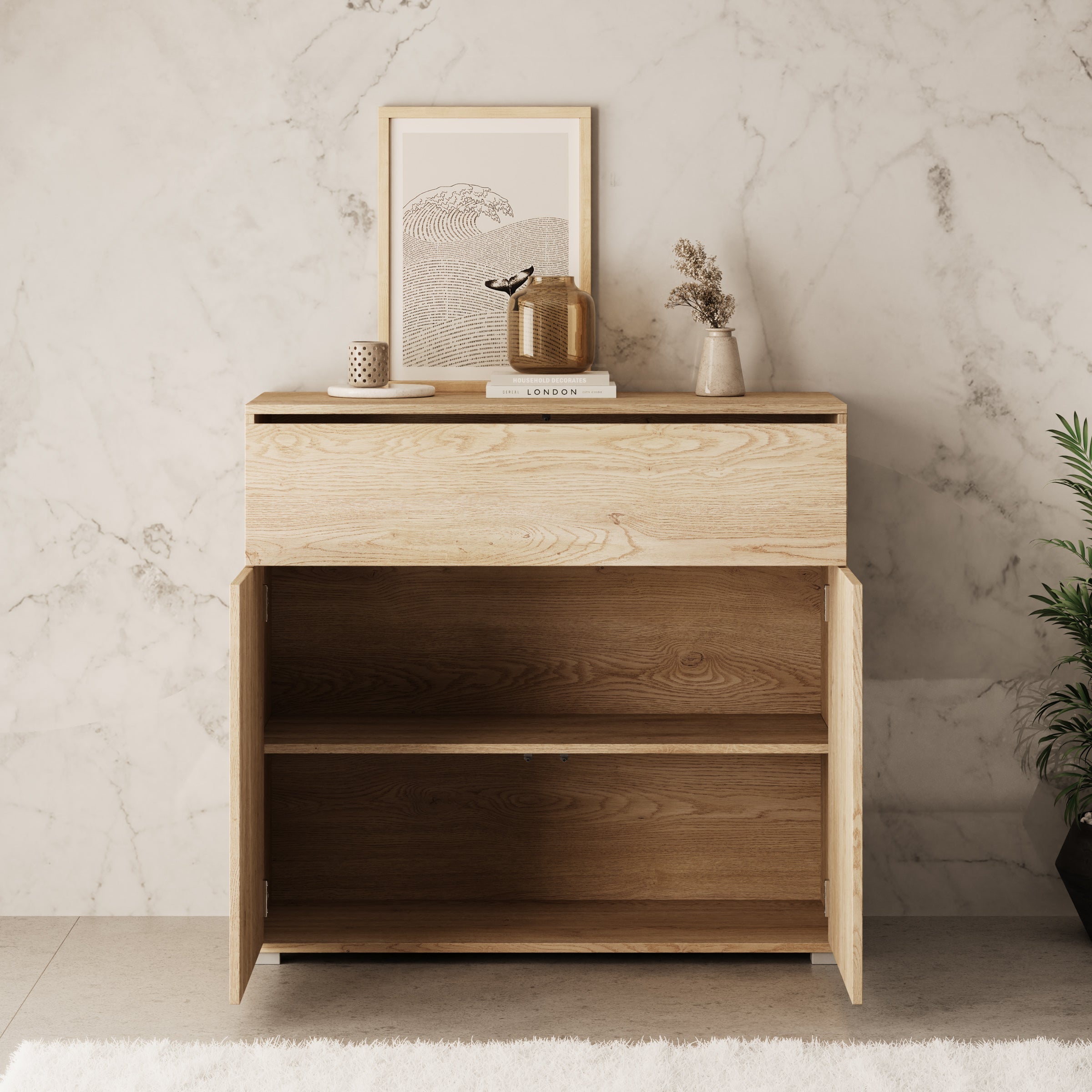 Meubella - Gideon - Dressoir - Eikenpatroon - 100x40x93 cm